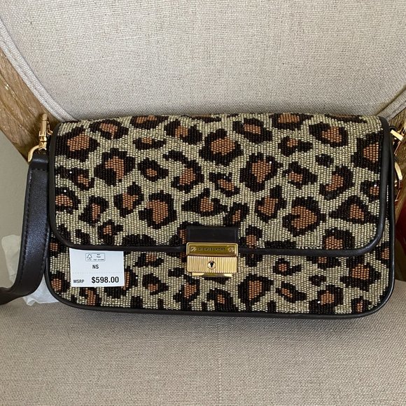 MICHAEL Michael Kors Handbags - NWT Michael Kors Bradshaw Sm Leopard Beaded Leather Convertible Bag  NWT